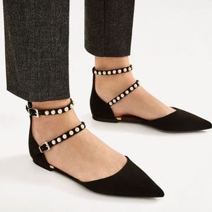 Pointed Toe Strappy Ankle Flats